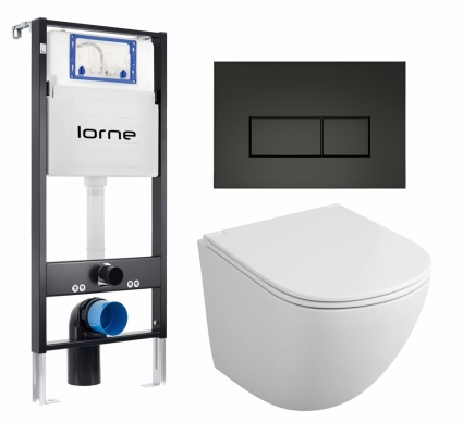 Комплект 3 в 1 инсталляция Lorne Profi LN7002500 + Унитаз подвесной Owl 1975 Vind TOWLT190302 + кнопка черная матовая Rectangle