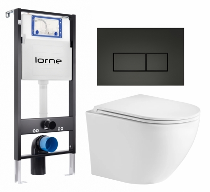 Комплект 3 в 1 инсталляция Lorne Profi LN7002500 + Унитаз подвесной Weltwasser WW Merzbach 043GL-WT + кнопка черная матовая Rectangle