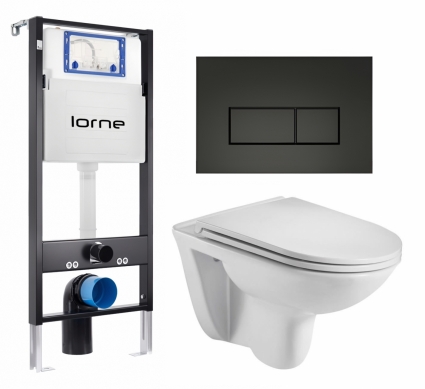 Комплект 3 в 1 инсталляция Lorne Profi LN7002500 + Подвесной унитаз WeltWasser Baarbach 004 GL-WT + кнопка черная матовая Rectangle