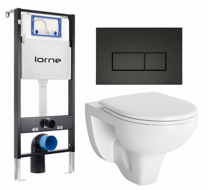 Комплект 3 в 1 инсталляция Lorne Profi LN7002500 + Унитаз подвесной Berges Wasserhaus Gamma 081105 + кнопка черная матовая Rectangle