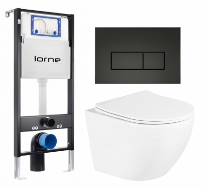 Комплект 3 в 1 инсталляция Lorne Profi LN7002500 + Унитаз подвесной BelBagno Uno BB3105CHR/SC + кнопка черная матовая Rectangle