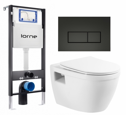 Комплект 3 в 1 инсталляция Lorne Profi LN7002500 + Унитаз подвесной BelBagno Loto BB070CHR/SC + кнопка черная матовая Rectangle