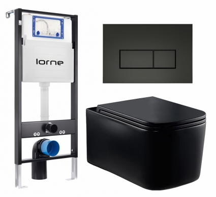 Комплект 3 в 1 инсталляция Lorne Profi LN7002500 + Унитаз Vincea Ultra Rimless VT1-32MB + кнопка черная матовая Rectangle