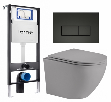 Комплект 3 в 1 инсталляция Lorne Profi LN7002500 + Унитаз подвесной Weltwasser WW Merzbach 043 MT-GR + кнопка черная матовая Rectangle