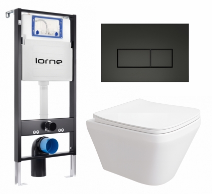 Комплект 3 в 1 инсталляция Lorne Profi LN7002500 + Унитаз подвесной Enio Vicino EN9170544 + кнопка черная матовая Rectangle