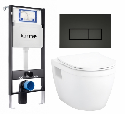 Комплект 3 в 1 инсталляция Lorne Profi LN7002500 + Унитаз подвесной Enio Bolo EN8350034 + кнопка черная матовая Rectangle