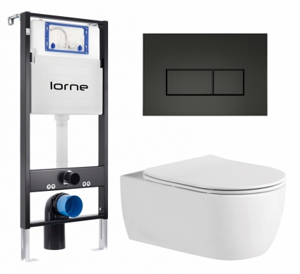 Комплект 3 в 1 инсталляция Lorne Profi LN7002500 +  Унитаз подвесной AQUATEK Европа AQ1106L-00 + кнопка черная матовая Rectangle