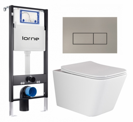 Комплект 3 в 1 инсталляция Lorne Profi LN7002500 + Унитаз подвесной Ceramica Nova Metric Rimless CN3007 + кнопка матовая нержавеющая сталь Rectangle