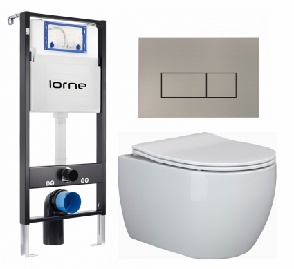 Комплект 3 в 1 инсталляция Lorne Profi LN7002500 +  Унитаз подвесной Ceramica Nova Play CN3001 + кнопка матовая нержавеющая сталь Rectangle