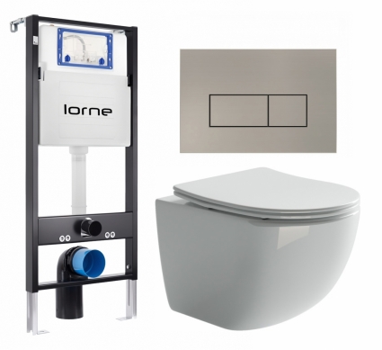 Комплект 3 в 1 инсталляция Lorne Profi LN7002500 + Унитаз подвесной Ceramica Nova Forma CN3009 + кнопка матовая нержавеющая сталь Rectangle