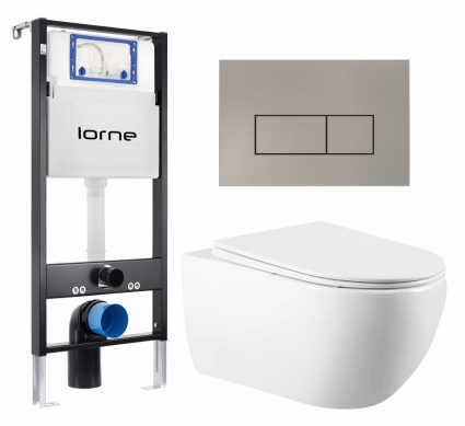 Комплект 3 в 1 инсталляция Lorne Profi LN7002500 + Унитаз подвесной Vincea Evo VT1-34 + кнопка матовая нержавеющая сталь Rectangle