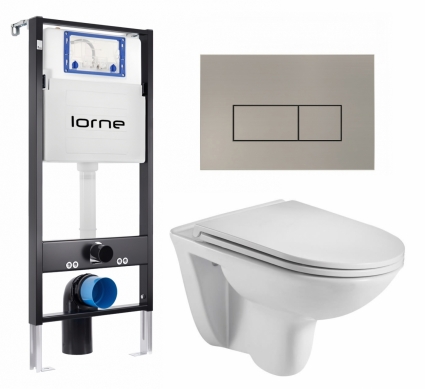 Комплект 3 в 1 инсталляция Lorne Profi LN7002500 + Подвесной унитаз WeltWasser Baarbach 004 GL-WT + кнопка матовая нержавеющая сталь Rectangle