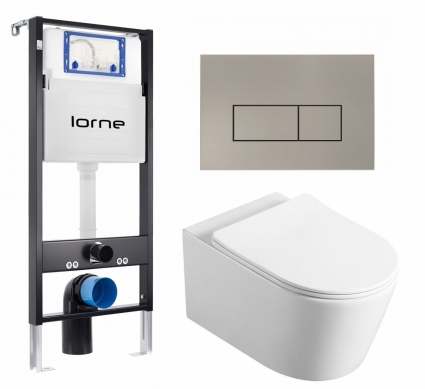 Комплект 3 в 1 инсталляция Lorne Profi LN7002500 + Унитаз Vincea Cute VT1-24 + кнопка матовая нержавеющая сталь Rectangle