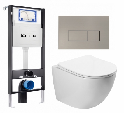 Комплект 3 в 1 инсталляция Lorne Profi LN7002500 + Унитаз подвесной SantiLine SL-5005 + кнопка матовая нержавеющая сталь Rectangle
