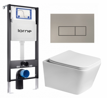 Комплект 3 в 1 инсталляция Lorne Profi LN7002500 + Унитаз подвесной SantiLine SL-5007 + кнопка матовая нержавеющая сталь Rectangle