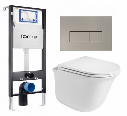 Комплект 3 в 1 инсталляция Lorne Profi LN7002500 + Подвесной унитаз WeltWasser Telbach 004 GL-WT + кнопка матовая нержавеющая сталь Rectangle