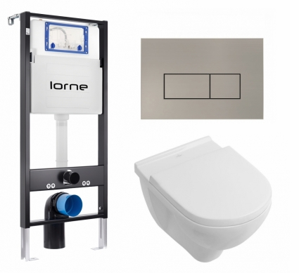 Комплект 3 в 1 инсталляция Lorne Profi LN7002500 + Унитаз подвесной Villeroy & Boch O Novo + кнопка матовая нержавеющая сталь Rectangle