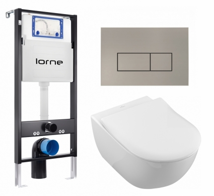 Комплект 3 в 1 инсталляция Lorne Profi LN7002500 + Унитаз подвесной Villeroy & Boch Subway 2.0 5614R201 + кнопка матовая нержавеющая сталь Rectangle