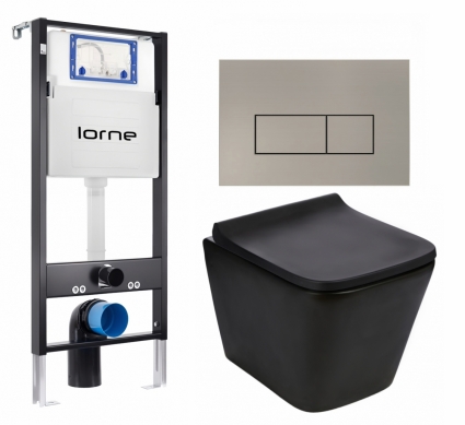 Комплект 3 в 1 инсталляция Lorne Profi LN7002500 + Подвесной унитаз WeltWasser Gelbach 043 MT-BL + кнопка матовая нержавеющая сталь Rectangle