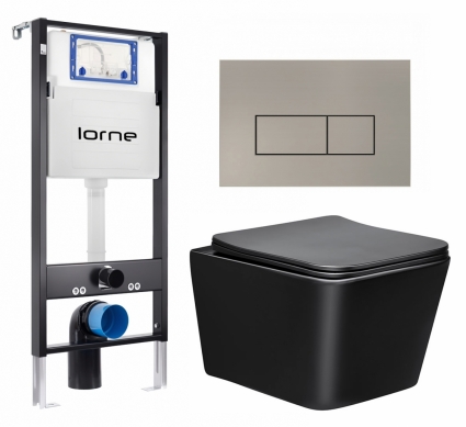 Комплект 3 в 1 инсталляция Lorne Profi LN7002500 + Унитаз Vincea Q-Line VT1-12MB + кнопка матовая нержавеющая сталь Rectangle