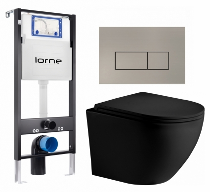 Комплект 3 в 1 инсталляция Lorne Profi LN7002500 + Унитаз подвесной Weltwasser WW Merzbach 043 MT-BL + кнопка матовая нержавеющая сталь Rectangle