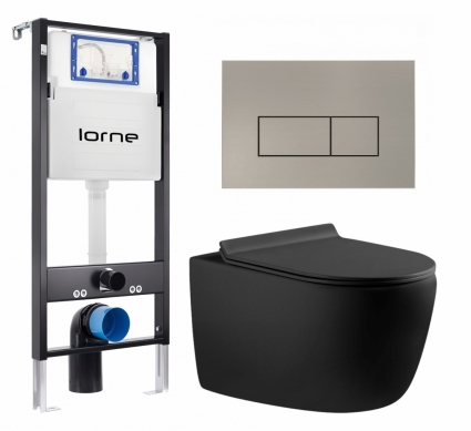 Комплект 3 в 1 инсталляция Lorne Profi LN7002500 + Унитаз подвесной Aquanet Cetus-BW 287008 + кнопка матовая нержавеющая сталь Rectangle
