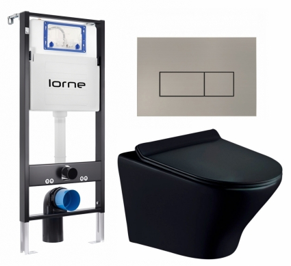 Комплект 3 в 1 инсталляция Lorne Profi LN7002500 + Унитаз подвесной Esbano Aster ESUPASTEBM + кнопка матовая нержавеющая сталь Rectangle