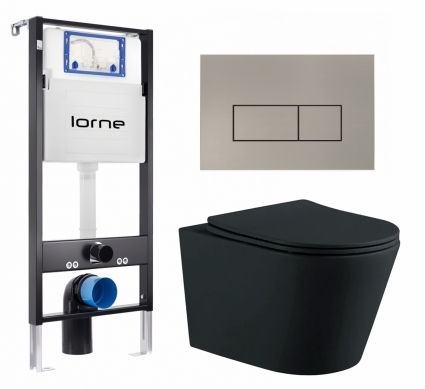 Комплект 3 в 1 инсталляция Lorne Profi LN7002500 +  Унитаз подвесной AQUATEK Вега AQ1905-MB + кнопка матовая нержавеющая сталь Rectangle