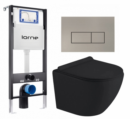Комплект 3 в 1 инсталляция Lorne Profi LN7002500 + Унитаз подвесной Timo Kulo TK-403MB + кнопка матовая нержавеющая сталь Rectangle