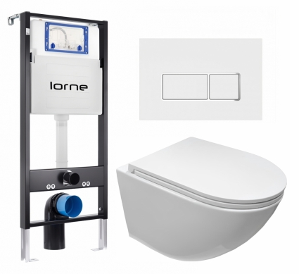 Комплект 3 в 1 инсталляция Lorne Profi LN7002500 + Подвесной безободковый унитаз CeruttiSpa Sella aria CT7183 + кнопка белая, окантовка хром Rectangle