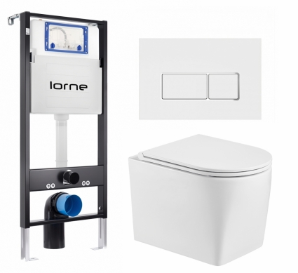 Комплект 3 в 1 инсталляция Lorne Profi LN7002500 + Унитаз подвесной WeltWasser Nesenbach 004 GL-WT + кнопка белая, окантовка хром Rectangle
