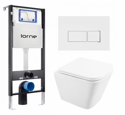Комплект 3 в 1 инсталляция Lorne Profi LN7002500 + Унитаз подвесной BelBagno Due BB3103CHR/SC + кнопка белая, окантовка хром Rectangle