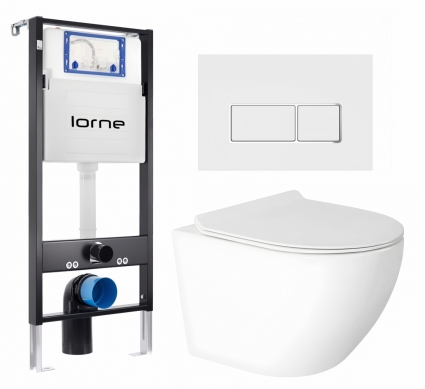 Комплект 3 в 1 инсталляция Lorne Profi LN7002500 + Унитаз подвесной Enio Indigo EN2870533 + кнопка белая, окантовка хром Rectangle