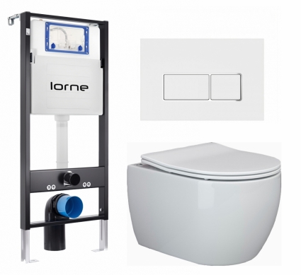 Комплект 3 в 1 инсталляция Lorne Profi LN7002500 + Унитаз подвесной Ceramica Nova Play CN3001 + кнопка белая, окантовка хром Rectangle