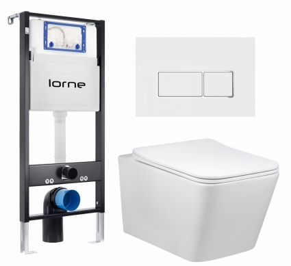 Комплект 3 в 1 инсталляция Lorne Profi LN7002500 + Унитаз Vincea Q-Line VT1-12 + кнопка белая, окантовка хром Rectangle
