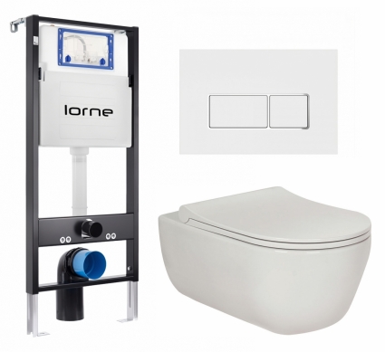 Комплект 3 в 1 инсталляция Lorne Profi LN7002500 + Унитаз подвесной Berges Wasserhaus Ego XL 082118 + кнопка белая, окантовка хром Rectangle