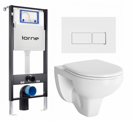 Комплект 3 в 1 инсталляция Lorne Profi LN7002500 + Унитаз подвесной Berges Wasserhaus Gamma 081105 + кнопка белая, окантовка хром Rectangle