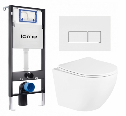 Комплект 3 в 1 инсталляция Lorne Profi LN7002500 + Унитаз подвесной BelBagno Uno BB3105CHR/SC + кнопка белая, окантовка хром Rectangle