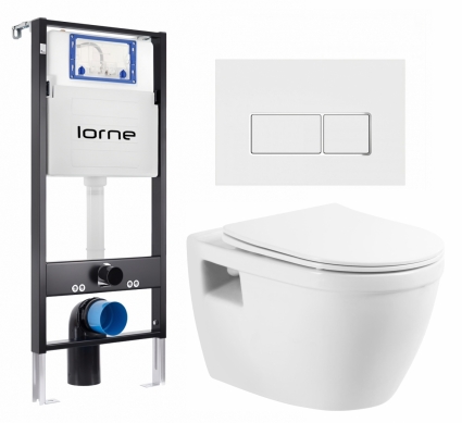 Комплект 3 в 1 инсталляция Lorne Profi LN7002500 + Унитаз подвесной BelBagno Loto BB070CHR/SC + кнопка белая, окантовка хром Rectangle
