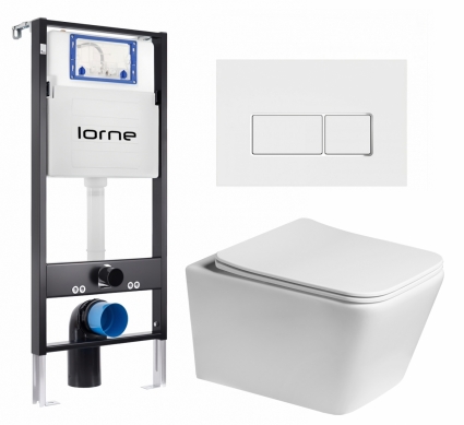 Комплект 3 в 1 инсталляция Lorne Profi LN7002500 + Унитаз подвесной SantiLine SL-5007 + кнопка белая, окантовка хром Rectangle