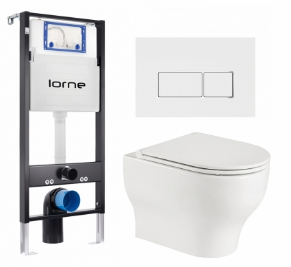 Комплект 3 в 1 инсталляция Lorne Profi LN7002500 + Подвесной унитаз WeltWasser Erlenbach 004 GL-WT + кнопка белая, окантовка хром Rectangle