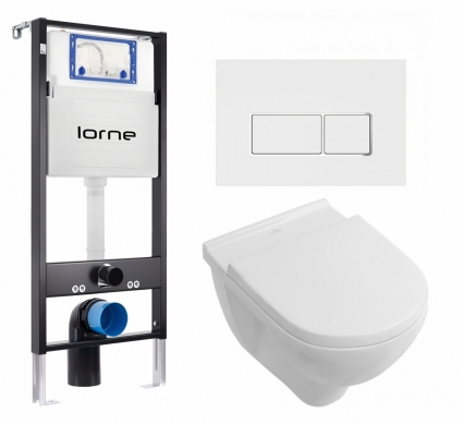 Комплект 3 в 1 инсталляция Lorne Profi LN7002500 +  Унитаз подвесной Villeroy & Boch O Novo + кнопка белая, окантовка хром Rectangle