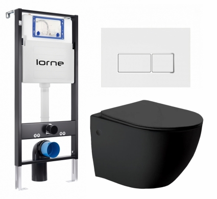 Комплект 3 в 1 инсталляция Lorne Profi LN7002500 + Унитаз Vincea Globo VT1-14MB + кнопка белая, окантовка хром Rectangle