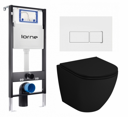 Комплект 3 в 1 инсталляция Lorne Profi LN7002500 + Подвесной унитаз WeltWasser Gelbach 043 MT-BL + кнопка белая, окантовка хром Rectangle