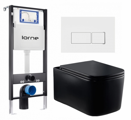 Комплект 3 в 1 инсталляция Lorne Profi LN7002500 + Унитаз Vincea Ultra Rimless VT1-32MB + кнопка белая, окантовка хром Rectangle