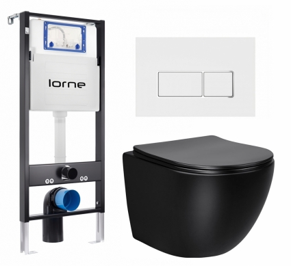 Комплект 3 в 1 инсталляция Lorne Profi LN7002500 + Унитаз Vincea Globo VT1-14SMB + кнопка белая, окантовка хром Rectangle