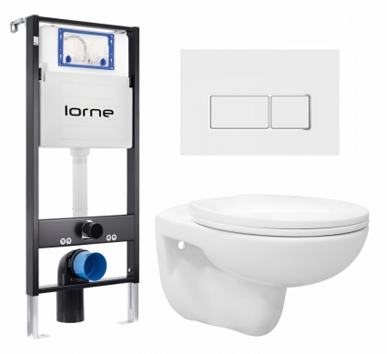 Комплект 3 в 1 инсталляция Lorne Profi LN7002500 + Унитаз подвесной Enio Ekos EN0170571 + кнопка белая, окантовка хром Rectangle