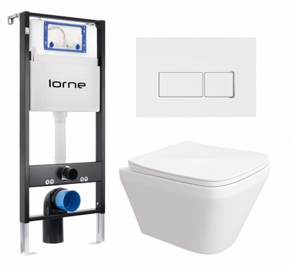 Комплект 3 в 1 инсталляция Lorne Profi LN7002500 +  Унитаз подвесной Enio Vicino EN9170544 + кнопка белая, окантовка хром Rectangle