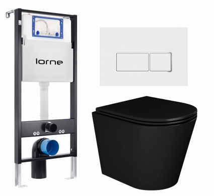 Комплект 3 в 1 инсталляция Lorne Profi LN7002500 + Унитаз подвесной Enio Cento BL EN4280035 + кнопка белая, окантовка хром Rectangle