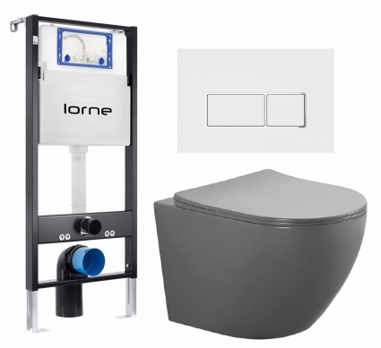 Комплект 3 в 1 инсталляция Lorne Profi LN7002500 + Унитаз подвесной AQUATEK Европа AQ1901-MG + кнопка белая, окантовка хром Rectangle
